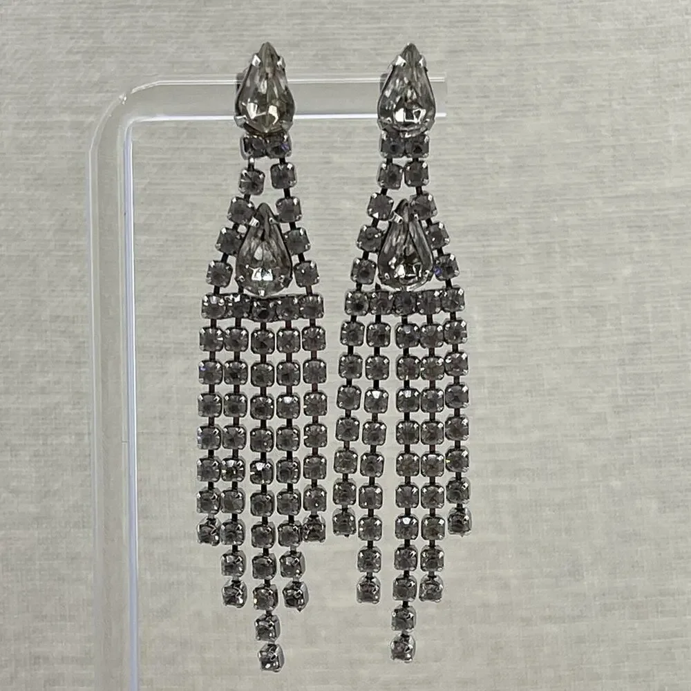 Long Tassel Zircon Crystal Chandelier Earrings Stud Drop Dangle Womens Jewelry